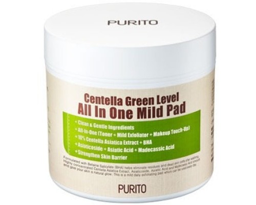 Увлажняющие пэды для очищения кожи с центеллой Centella Green Level All In One Mild Pad Purito